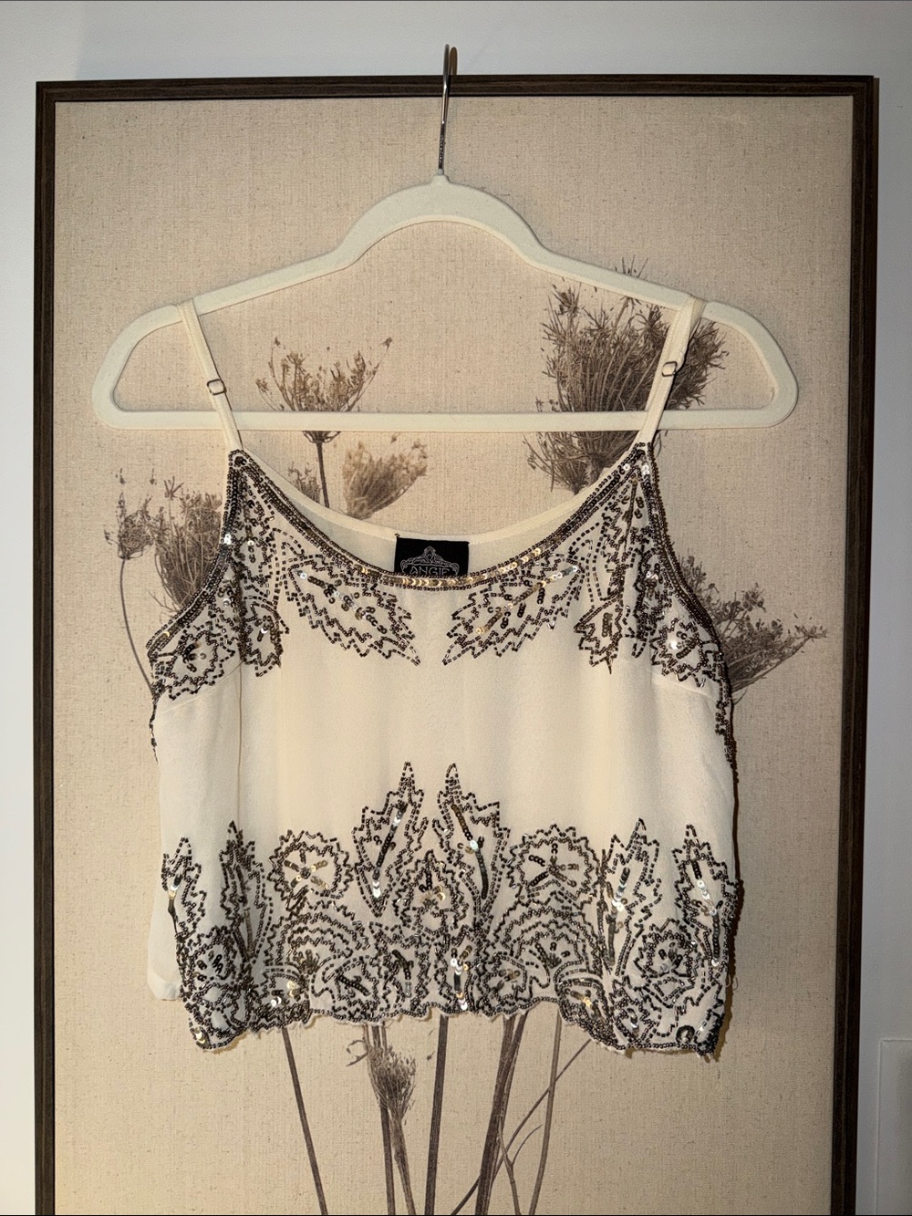 Beaded Ivory Sequin Crop Cami Top